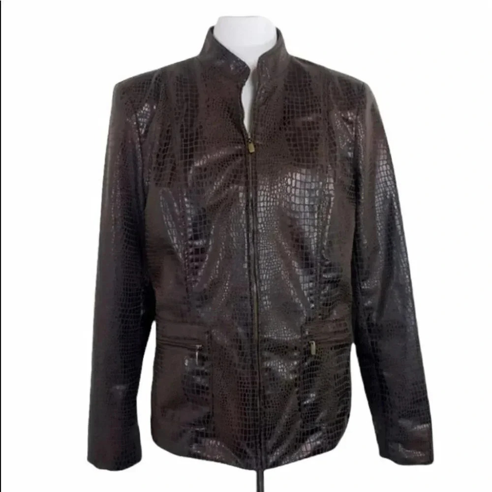 Elementz L brown faux snakeskin Light weight blazer/jacket‎ with full zip